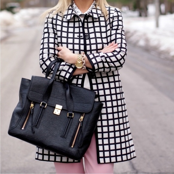 Ann Taylor Windowpane Jacquard Topper Jacket Coat White Black Size S - Picture 3 of 13